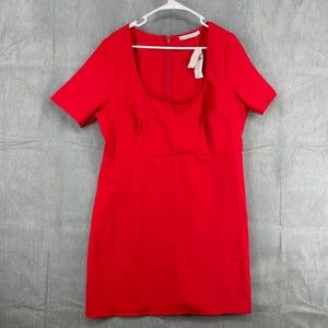 Abercrombie & Fitch Dress Womens XLT Red Short Sleeve Scoop Neck Stretch Zipper